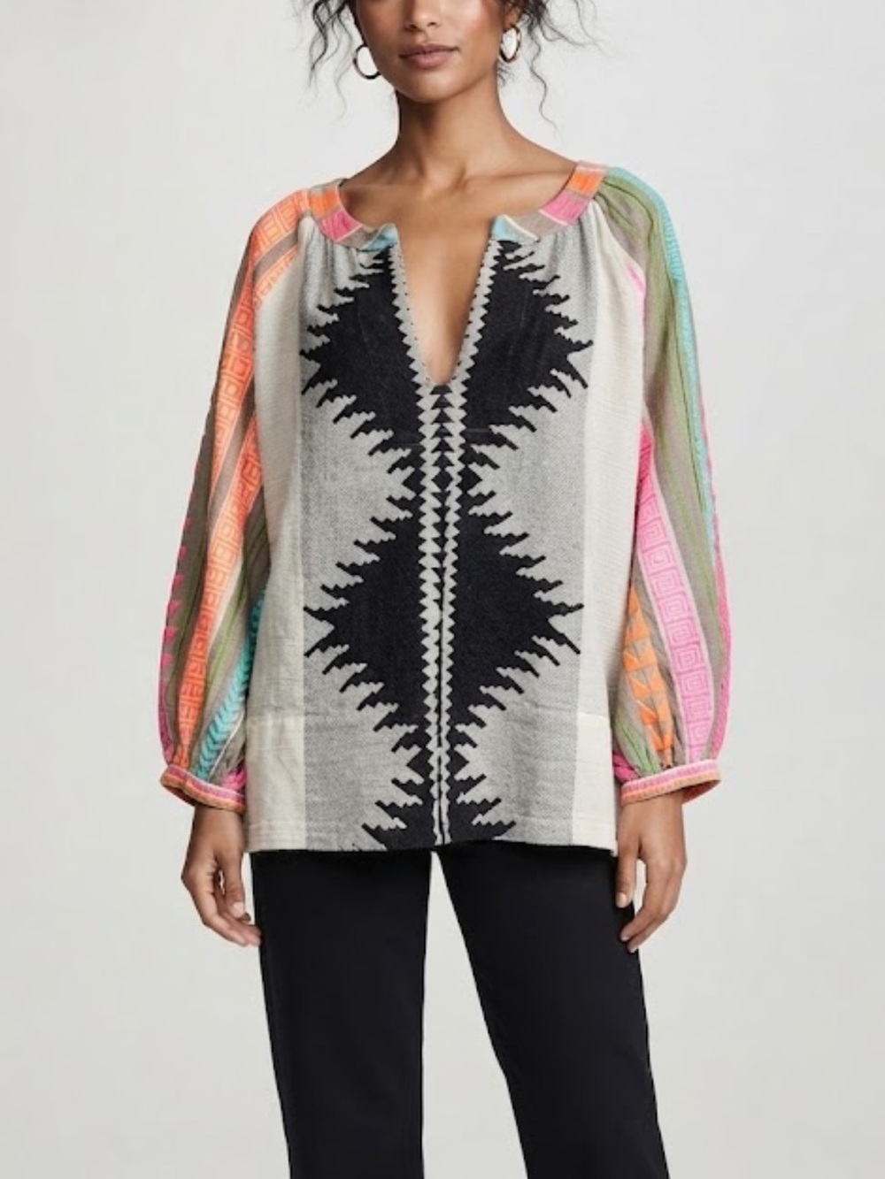 Devotion Twins Askania Aztec Geometric Print Peasant Top Small